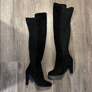 Shoe ‘N Tale Suede Thigh High Heeled Black Boots Size 7.5